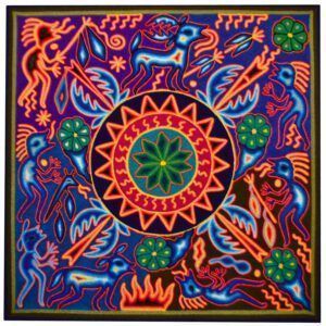 Tableau peigné d'art Huichol