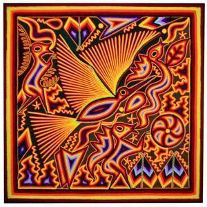 Tableau peigné d'art Huichol