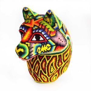 Tête de loup avec art Huichol