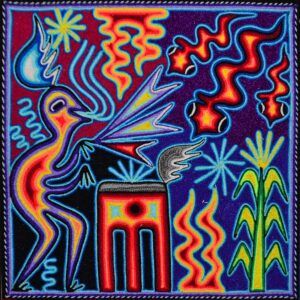 Tableau peigné d'art Huichol