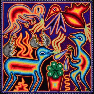 Tableau peigné d'art Huichol