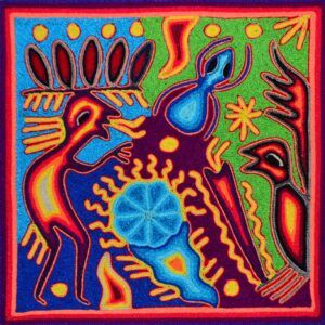 Tableau peigné d'art Huichol